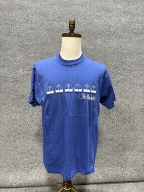 Vintage St Michaels Sailboat T Shirt XL USA Made Single Stitch Blue 80s 90s